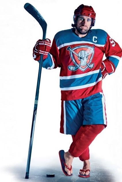 Eishockeyspieler mit Flip Flops